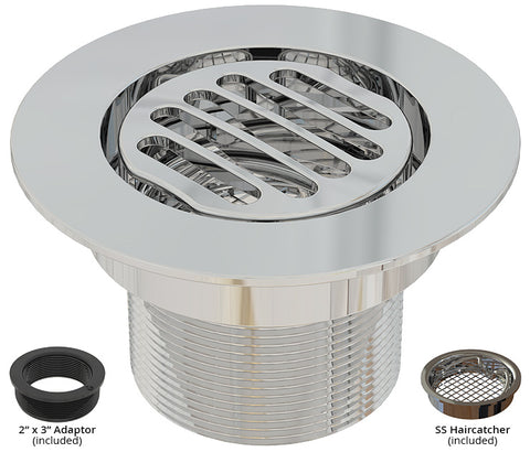 BCS.152.11 - 4" Slotted Round Drain Outlet - Chrome