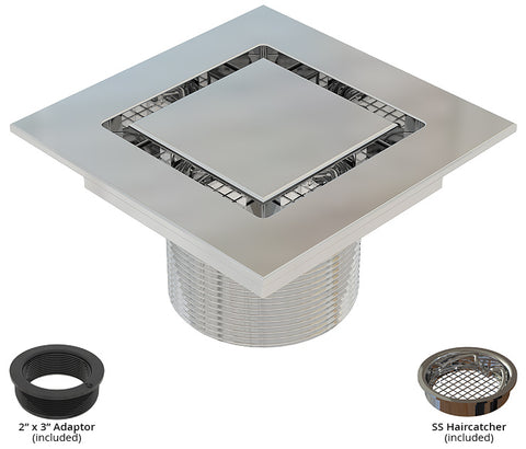 BCS.202.11 - 4" x 4" Flat Square Drain Outlet - Chrome Plated