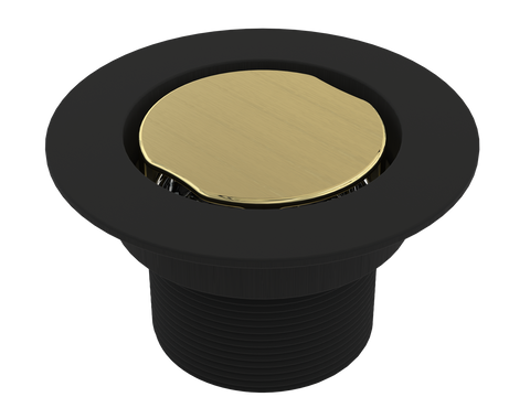 BCS.102.33.88 - 4" Flat Round Split Finish Shower Drain Outlet - Matte Black / Brushed Gold