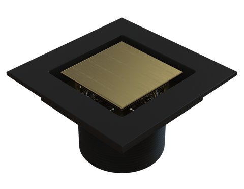 BCS.202.33.88 - 4" x 4" Flat Square Split Finish Shower Drain Outlet - Brushed Gold