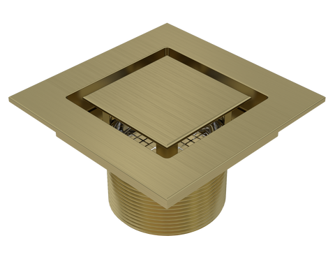 BCS.202.88 - 4" x 4" Flat Square Drain Outlet - Brushed Gold