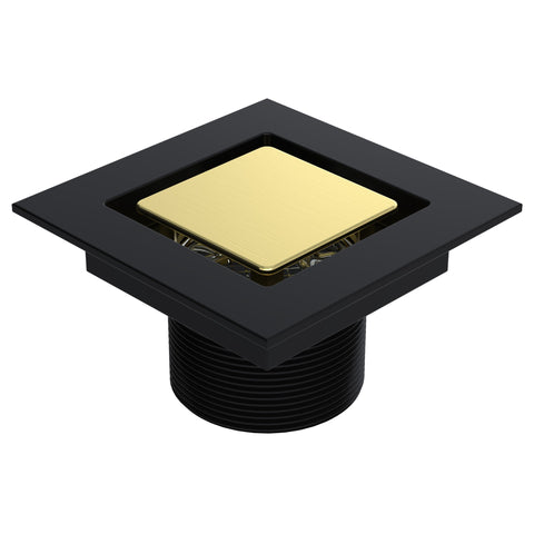 BCS.202.33.88 - 4" x 4" Flat Square Split Finish Shower Drain Outlet - Brushed Gold