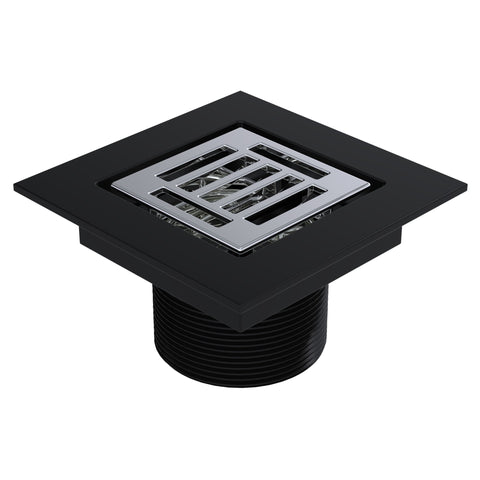 BCS.252.33.11 - 4" x 4" Slotted Square Split Finish Shower Drain Outlet - Matte Black / Chrome
