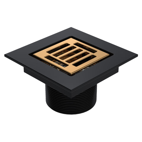 BCS.252.33.77 - 4" x 4" Slotted Square Split Finish Shower Drain Outlet -  Matte Black / Luxe Bronze