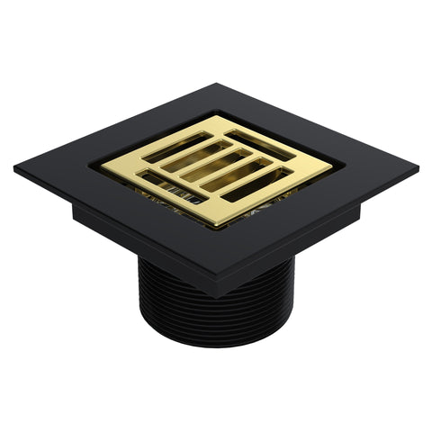 BCS.252.33.88 - 4" x 4" Slotted Square Split Finish Shower Drain Outlet - Matte Black / Brushed Gold